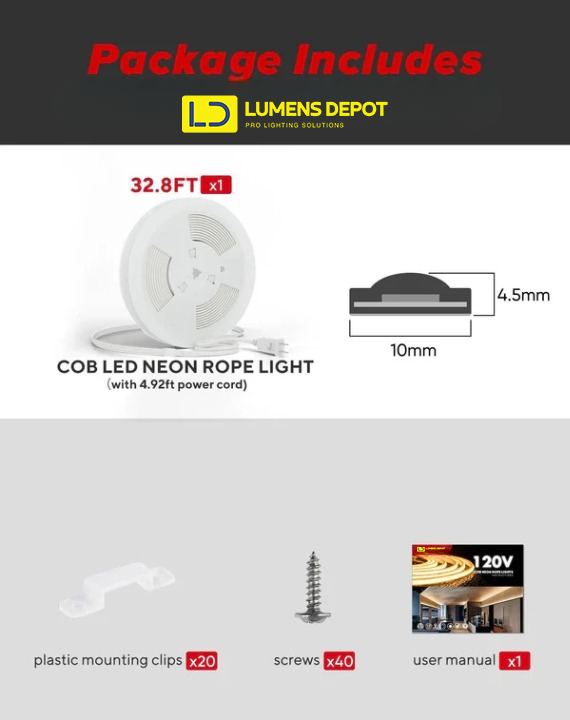 110-120V Cool White COB Peel and Stick Tape Light (10mmx4.5mm),IP65, Cuttable, dimmable, flicker-free - Plug and Play and Could Be hardwired - Lumens Depot