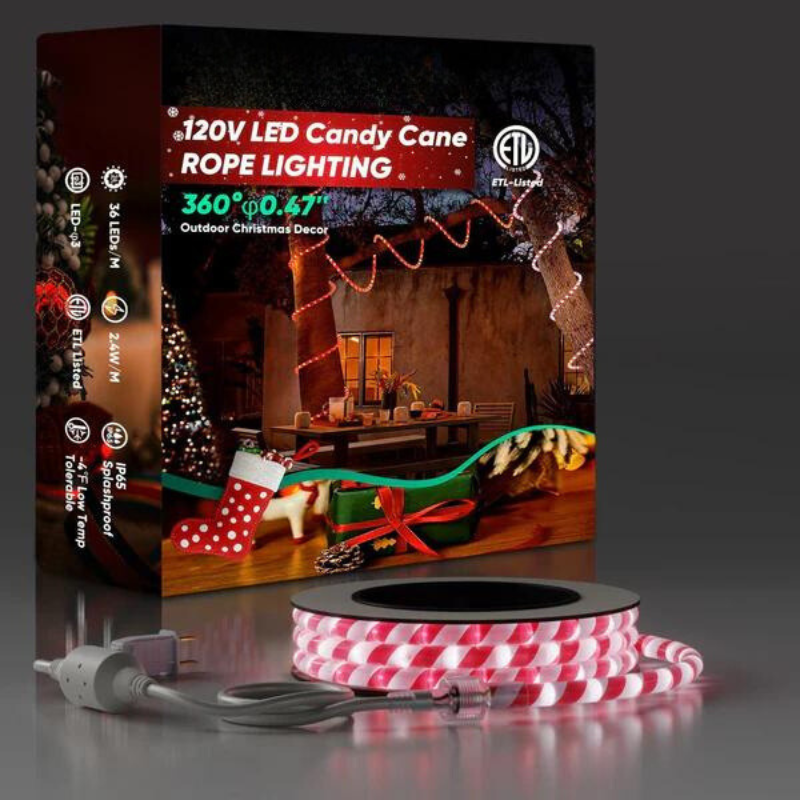 110V Candy Cane Christmas Rope Light - 11000K Cool White - Lumens Depot