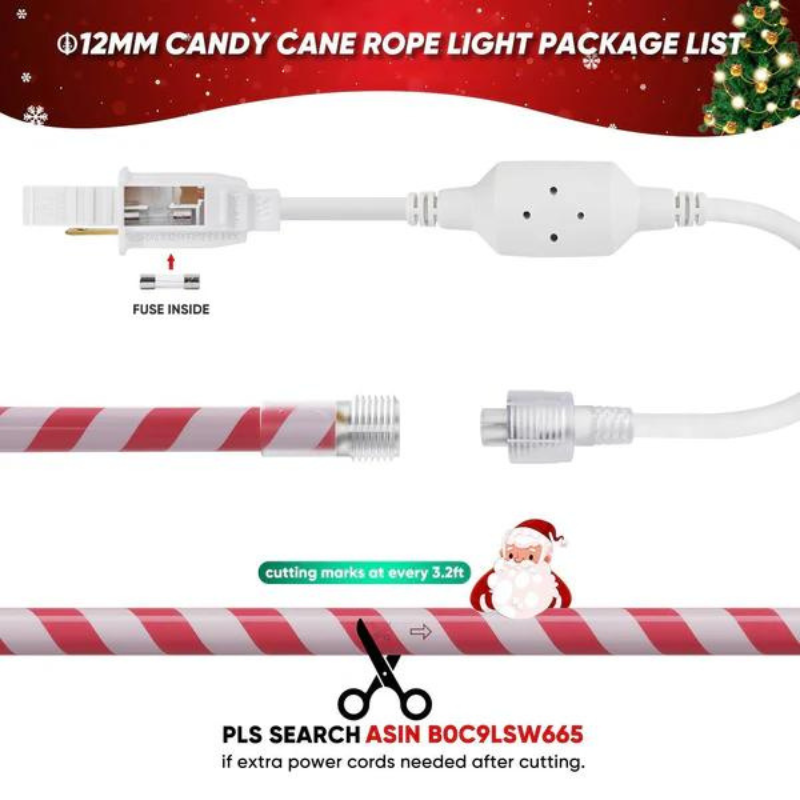110V Candy Cane Christmas Rope Light - 2800K Warm White - Lumens Depot