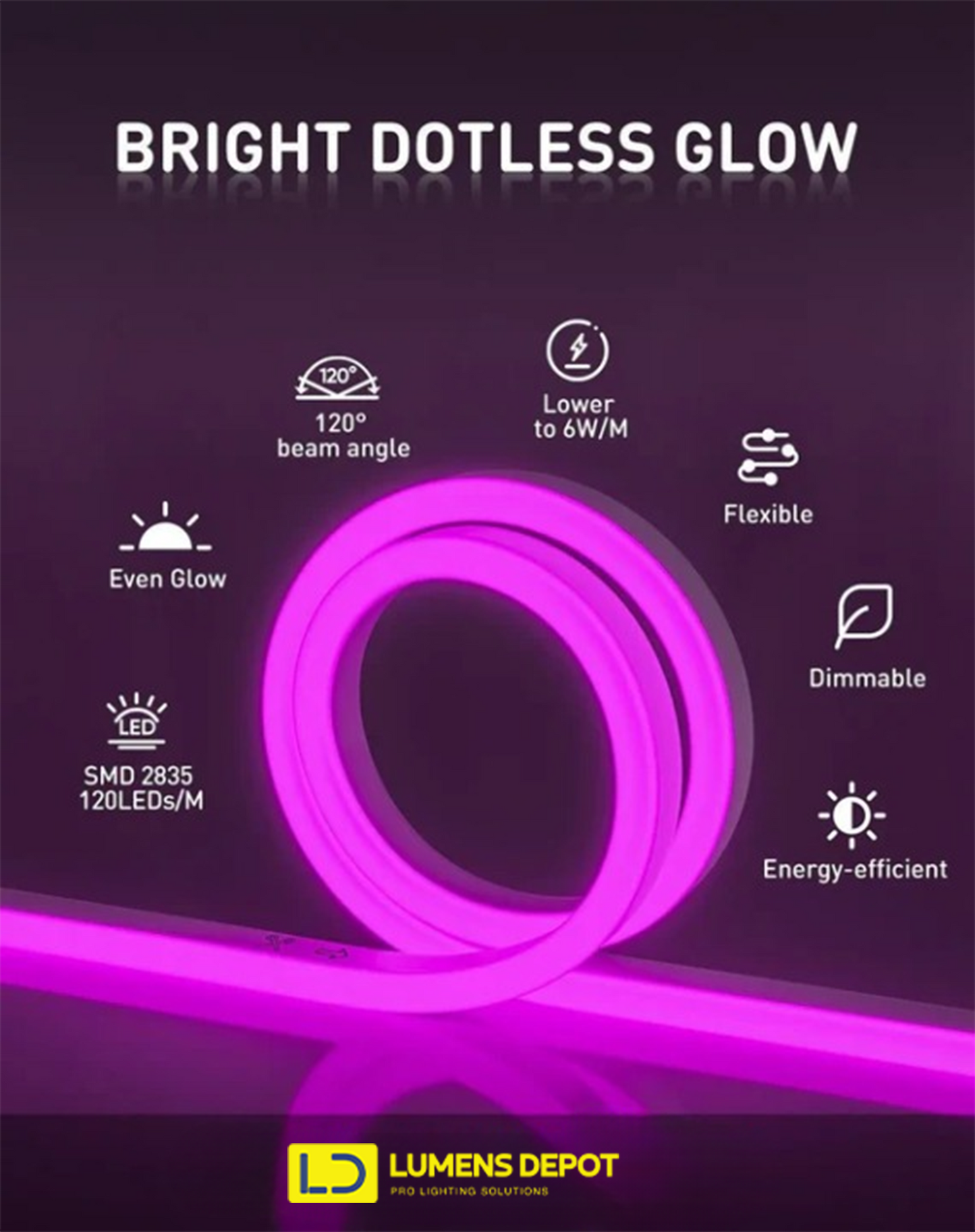 110V Purple LED Neon Rope Light, Energy Efficient - Lumens Depot
