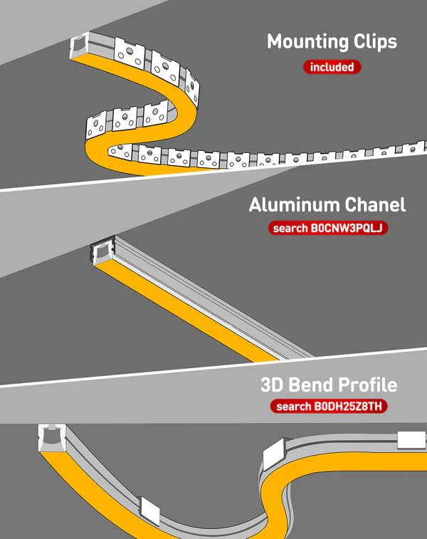 120V 3D Bend Flexible Neon Flex LED Strip, Top & Side Bend, 6000K Cool White - Lumens Depot