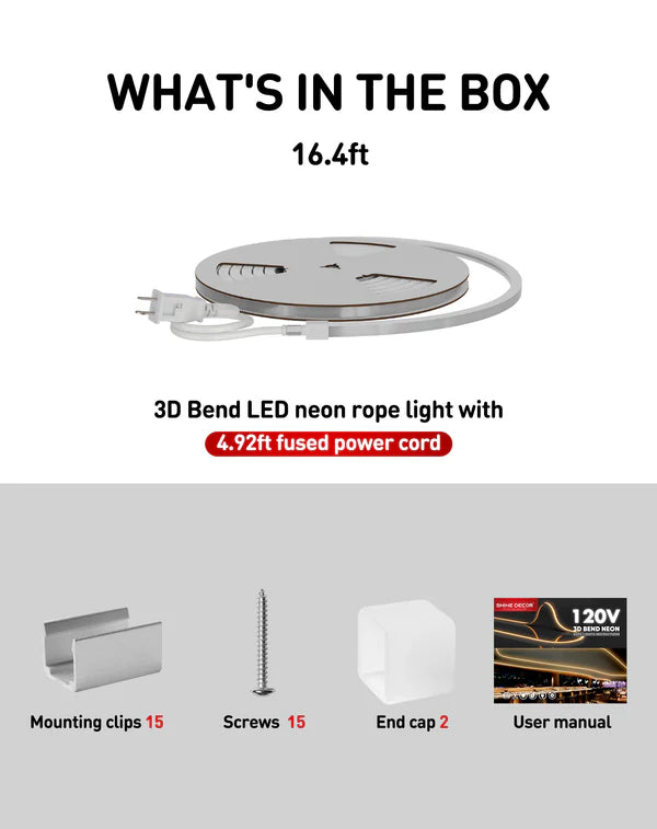 120V 3D Bend Flexible Neon Flex LED Strip, Top & Side Bend, 6000K Cool White - Lumens Depot