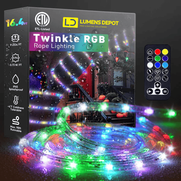 120V RGB Twinkle LED Rope Light with Remote Control and Dynamic Color Modes - Lumens Depot