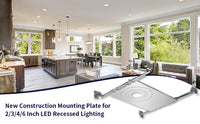 New Construction Mounting Plate for LED Recessed Lighting Kits, Adjustable Hanger Bars, Round Hole (2-3-4-6 Inch) Compatibility, Shallow Housing Support