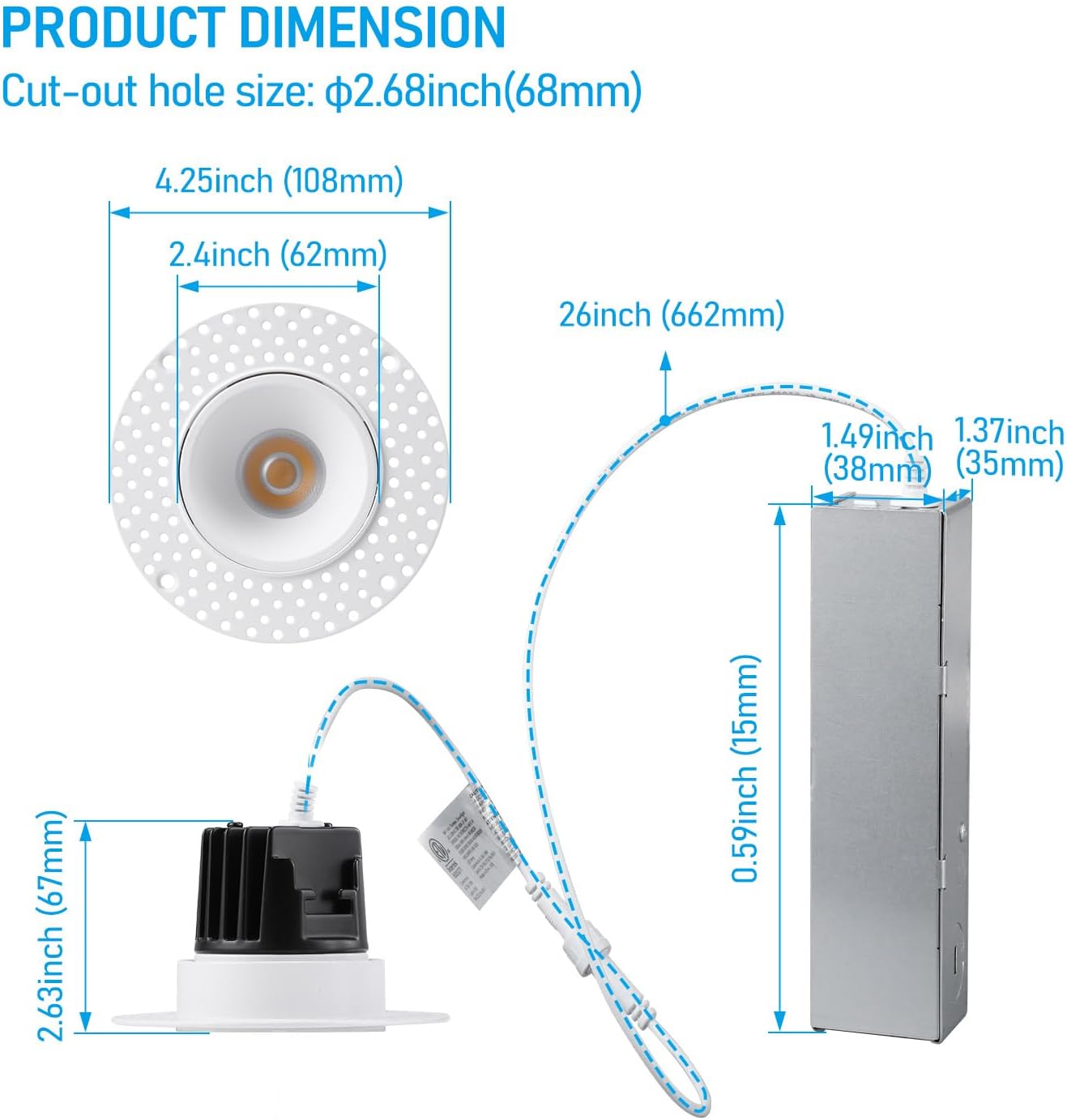 LED Recessed Downlight, 13W, 800LM, 5000K Color Temperature, Dimmable, CRI 90+, ETL/Energy Star/T24, 120 VAC - Lumens Depot