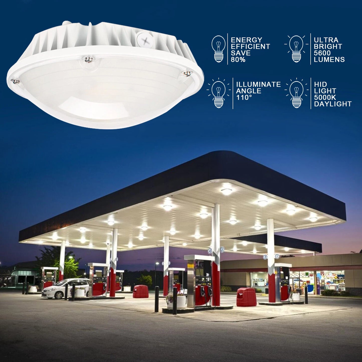 LED Canopy Light, 30W/40W/60W, 5000K, 7,500 Lumens, 120-277 VAC - Lumens Depot