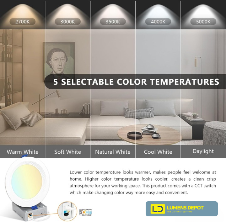 3-Inch 5CCT Ultra-Thin LED Recessed Light, 8W, 500LM, Dimmable, Baffle Trim, ETL/Energy Star/T24 - Lumens Depot