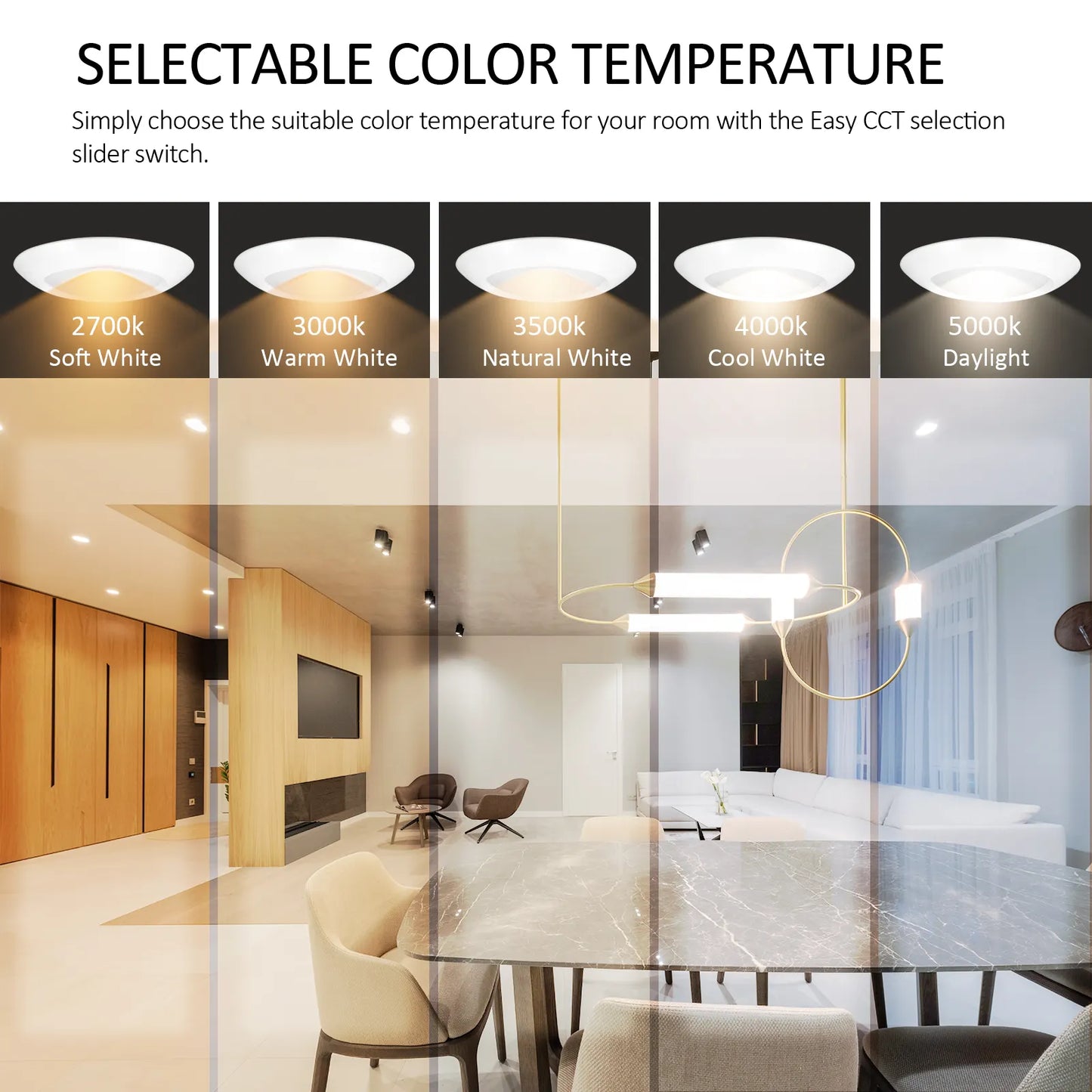 8-Inch Flat Trim Recessed Downlight with Junction Box ,18 Watts, Adjustable 5 CCT, Dimmable - Lumens Depot