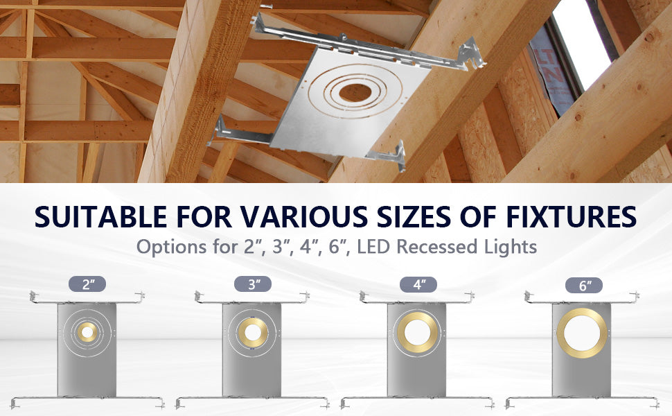 New Construction Mounting Plate for LED Recessed Lighting Kits, Adjustable Hanger Bars, Round Hole (2-3-4-6 Inch) Compatibility, Shallow Housing Support - Lumens Depot