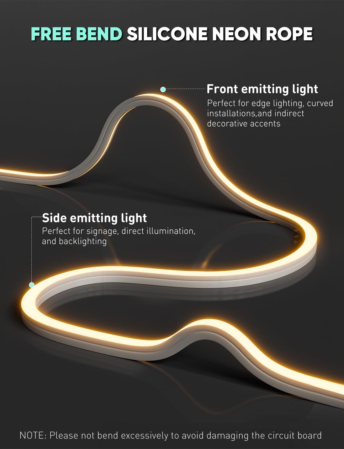 120V 3D Bend Neon Flex LED Strip Light – Flexible Top & Side Bend, 2800K Warm White, High-Voltage Decorative Lighting - Lumens Depot