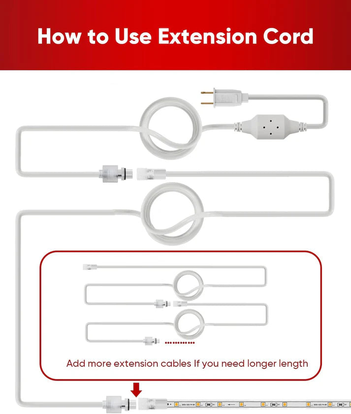 10FT Male-to-Female Extension Power Cord for LED Neon Rope & Strip Lights - Lumens Depot