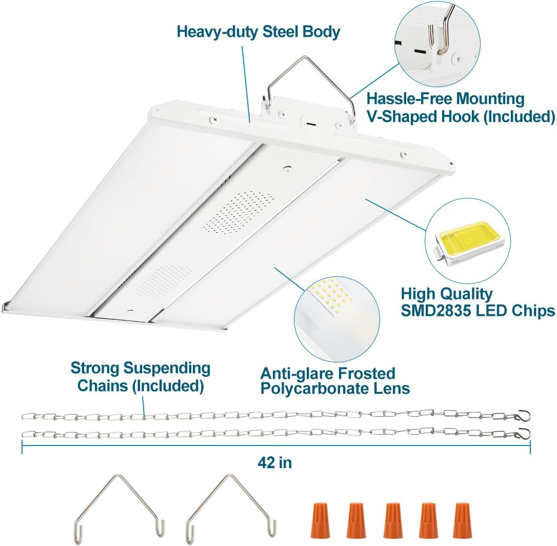 LED Linear High Bay Light-Twin Panel, 2ft, 170W, CCT 4000K/5000K, 22,950 Lumens, 120V-277 VAC - Lumens Depot