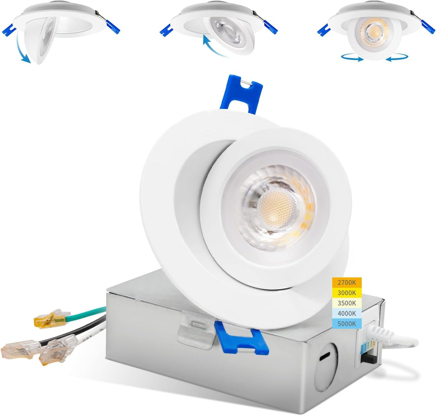 3-Inch Gimbal LED Recessed Downlight, 5CCT, 6W, 345LM, CRI 90+, ETL/Energy Star/T24 - Lumens Depot