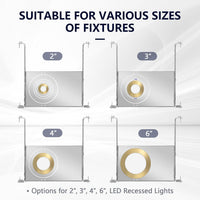 New Construction Mounting Plate for LED Recessed Lighting Kits, Adjustable Hanger Bars, Round Hole (2-3-4-6 Inch) Compatibility, Shallow Housing Support