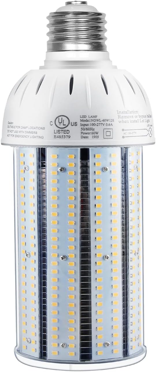 60W LED Corn Light Bulb, 5000K Daylight, E39 Mogul Base, 100-277V, IP64 Waterproof, 360° Beam Angle for Indoor/Outdoor Lighting - Lumens Depot