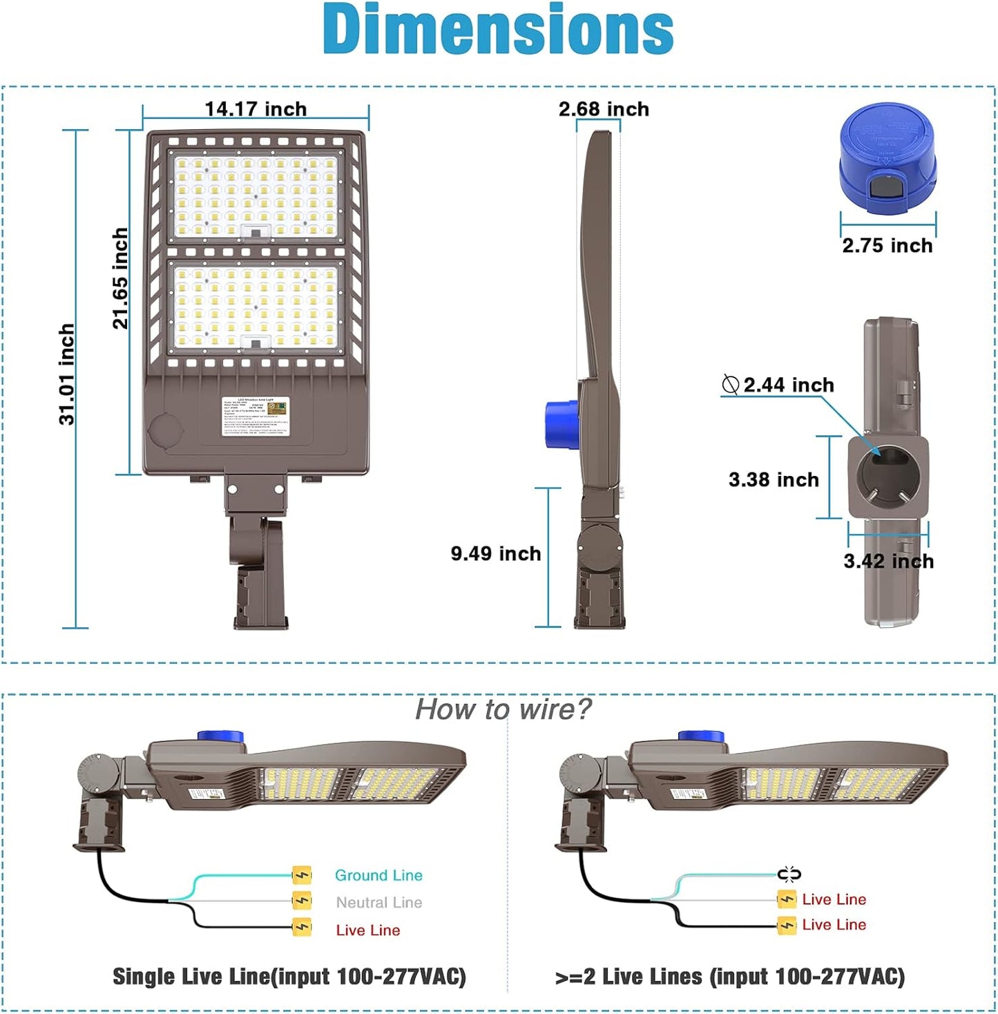 240 Watt Tunable LED Shoebox Light for Parking Lots | 100-277V AC, 5000K, Up to 180lm/w Dusk to Down Photocell Slip Fitter Mount (Copy) - Lumens Depot