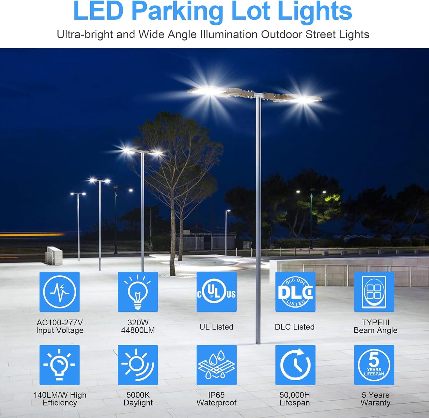 400W LED Parking Lot Light, 5000K 56,879LM, ETL Listed, IP65 Waterproof, Built-in Photocell, Slip Fitter Mount, 277-480V Outdoor Parking Lot & Area Lighting - Lumens Depot