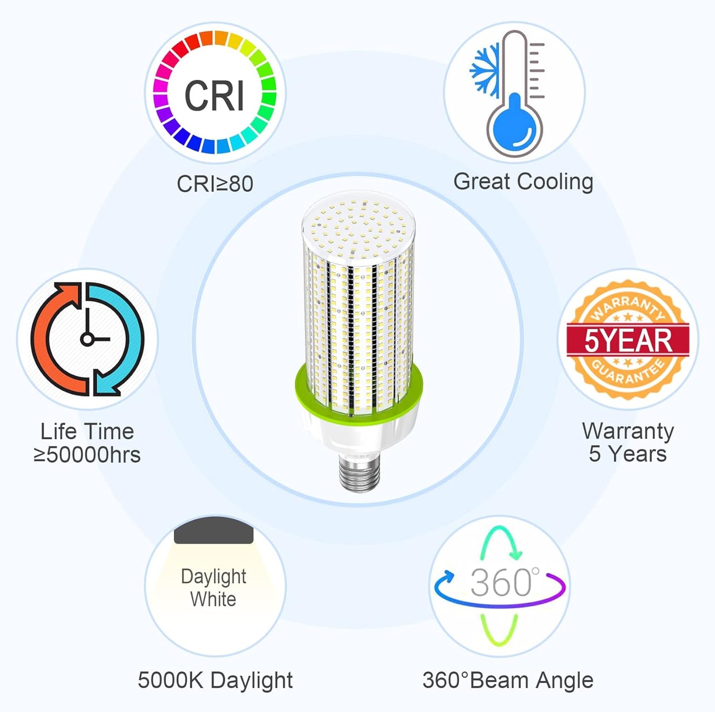 LED Corn Bulb, 80W, 12000 Lumens, 5700K Cool White, E39/E40 Base, 277-480 VAC - Lumens Depot
