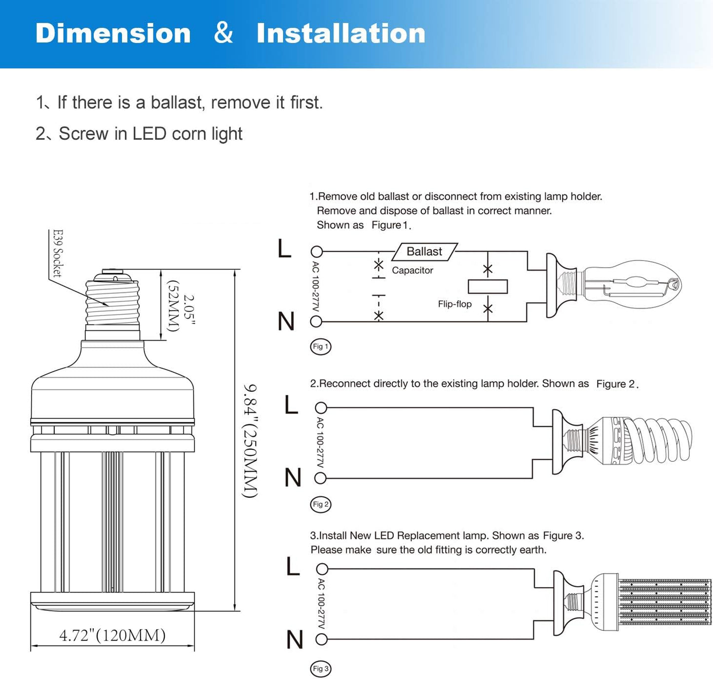 LED Corn Bulb, 80W, 175W HID Replacement, 11,300 Lumens, 5000K Daylight, E39 Base, 100-277 VAC - Lumens Depot