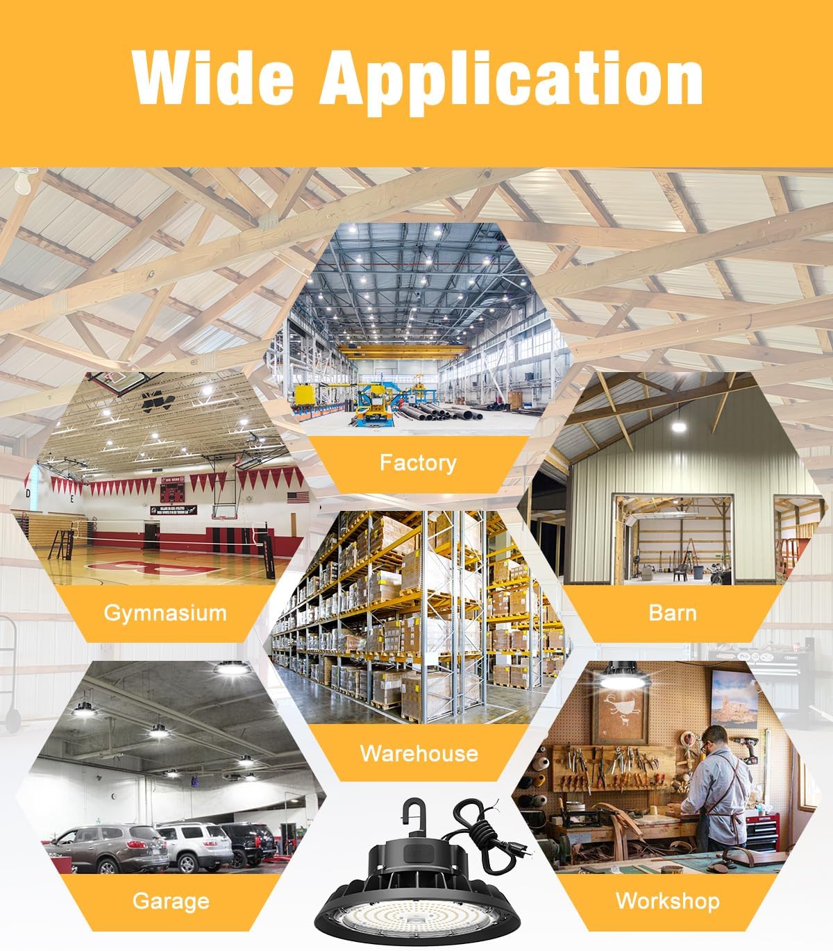 LED UFO High Bay Light, Selectable Watt 150W/200W/240W and CCT 5000K, 36,000 Lumens, 277-480 VAC - Lumens Depot