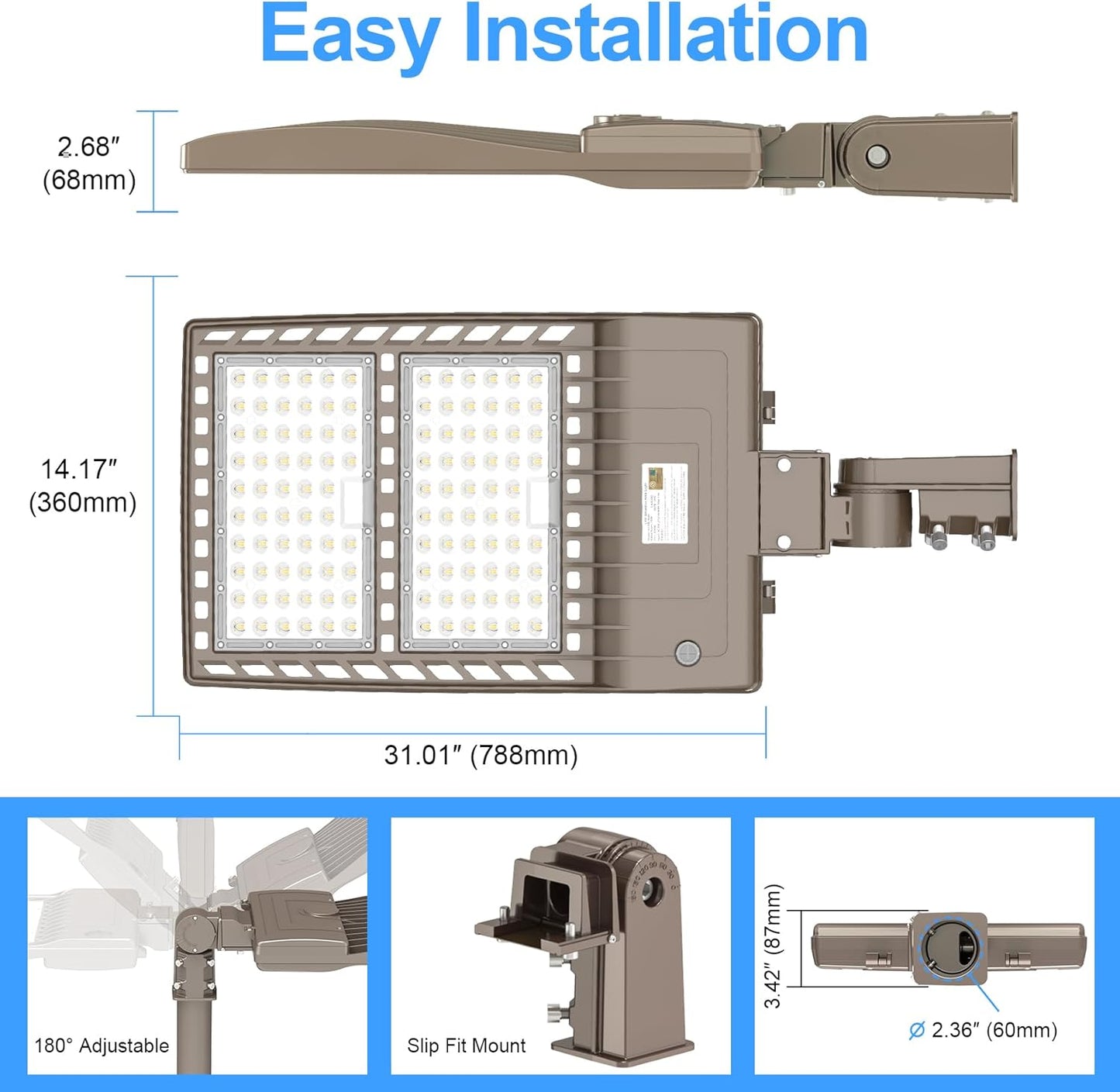 400W LED Parking Lot Light, 5000K 56,879LM, ETL Listed, IP65 Waterproof, Built-in Photocell, Slip Fitter Mount, 277-480V Outdoor Parking Lot & Area Lighting - Lumens Depot