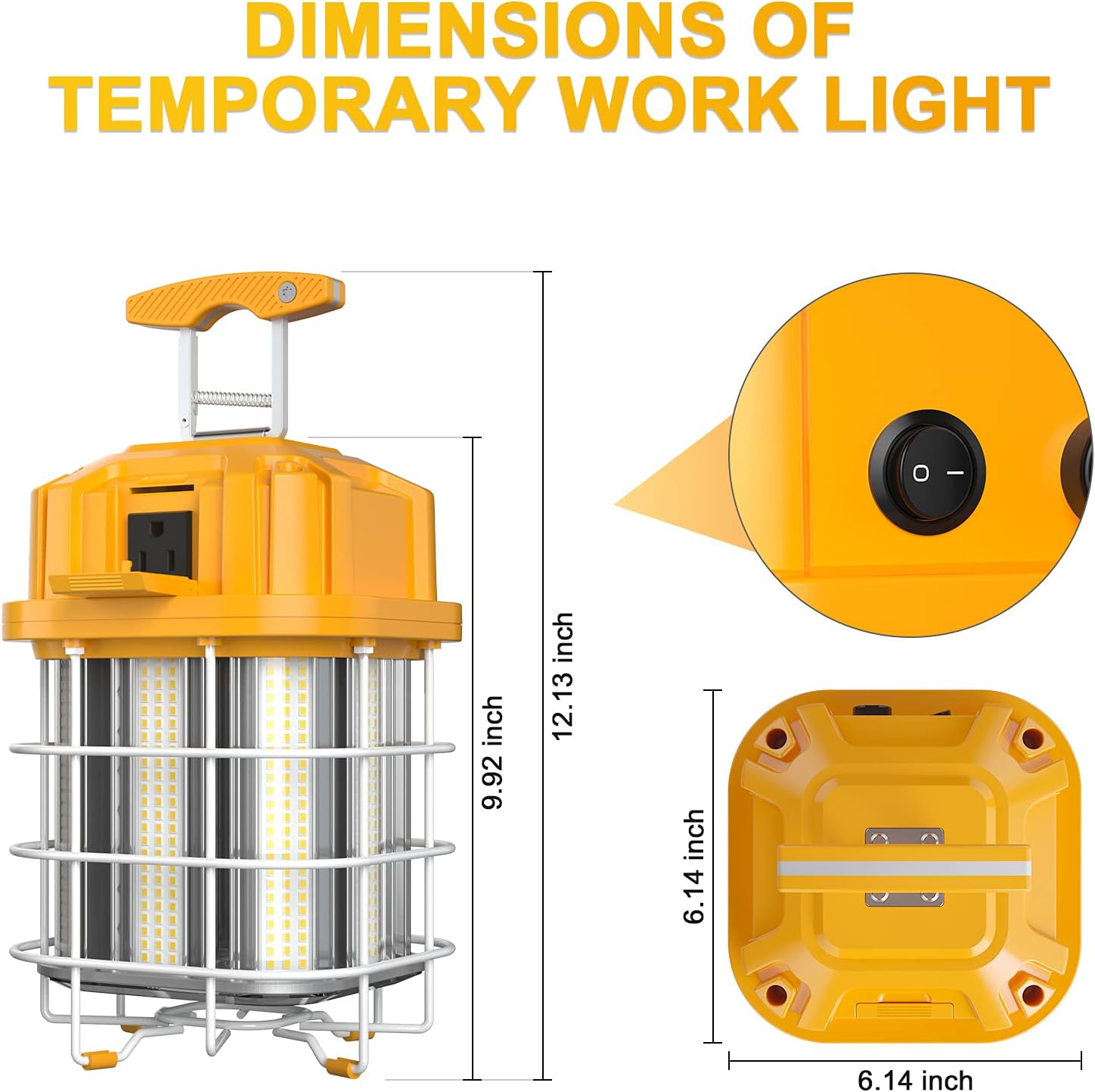 150W LED Square Work Light, Yellow US Plug, 5000K, 21,700 Lumens, Hanging Construction Light with 10ft Cord, Stainless Steel Guard and Hook - Lumens Depot