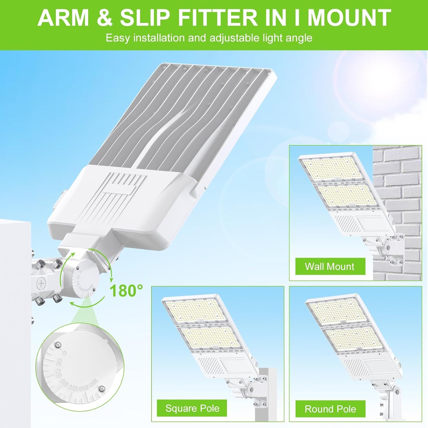 LED Shoebox Light 400W/320W/240W, 5000K, 100-277VAC, Built-in Photocell, 3-in-1 Arm, UL DLC Listed, Outdoor Area & Tennis Court Lighting - Lumens Depot