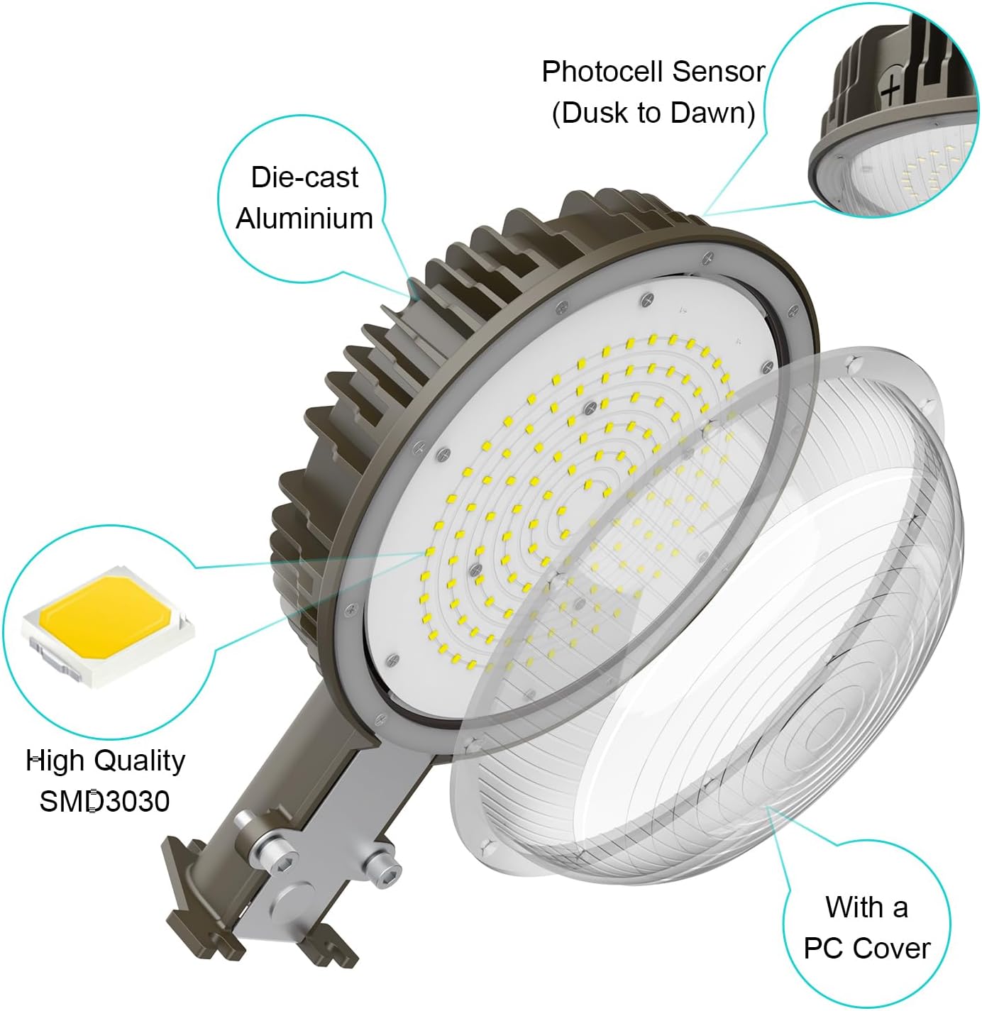 80W LED Barn Light with Photocell, 9600LM, 5000K Daylight, IP65 Waterproof, Wall Mount Outdoor Farm Security Light (100-277V AC) - Lumens Depot