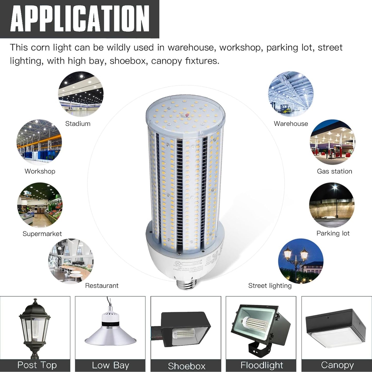 LED Corn Bulb, 60W, 8,100 lumens, 5000K Daylight, E39 Mogul Base, 277-480 VAC - Lumens Depot