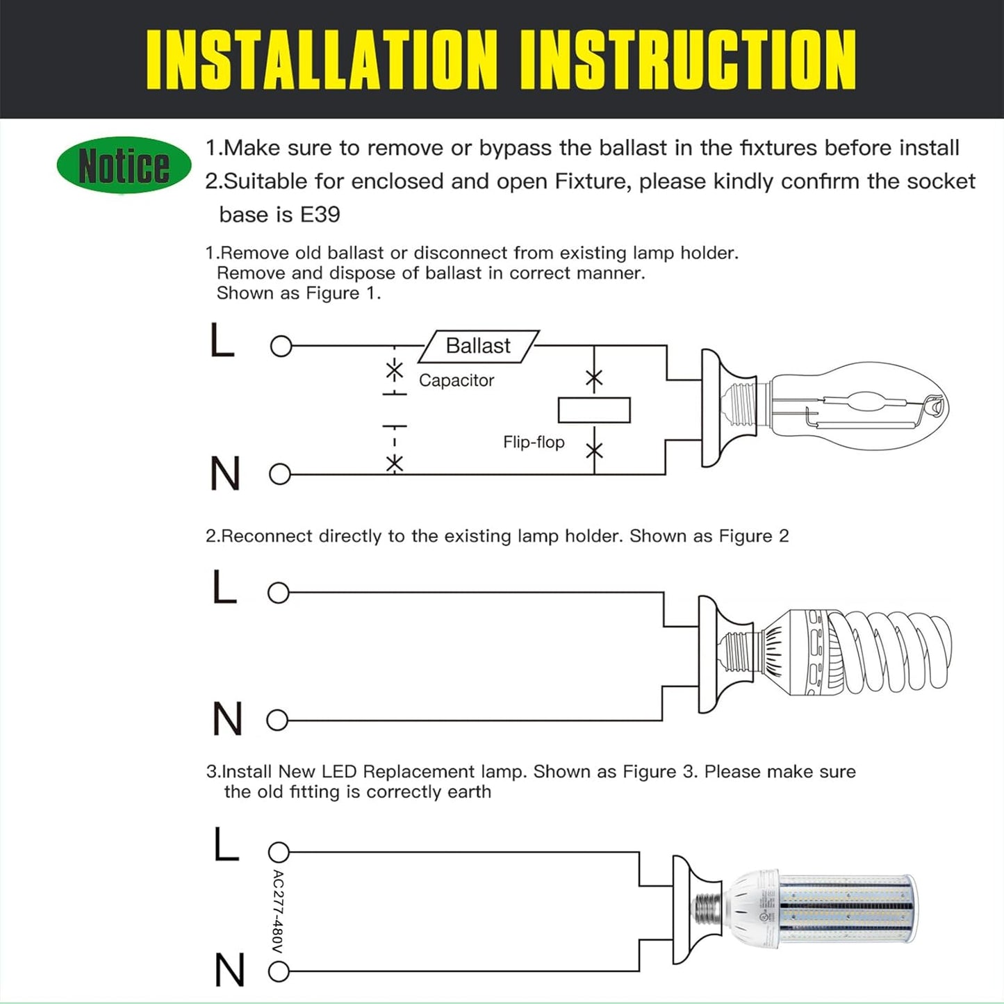 LED Corn Bulb, 60W, 8,100 lumens, 5000K Daylight, E39 Mogul Base, 277-480 VAC - Lumens Depot