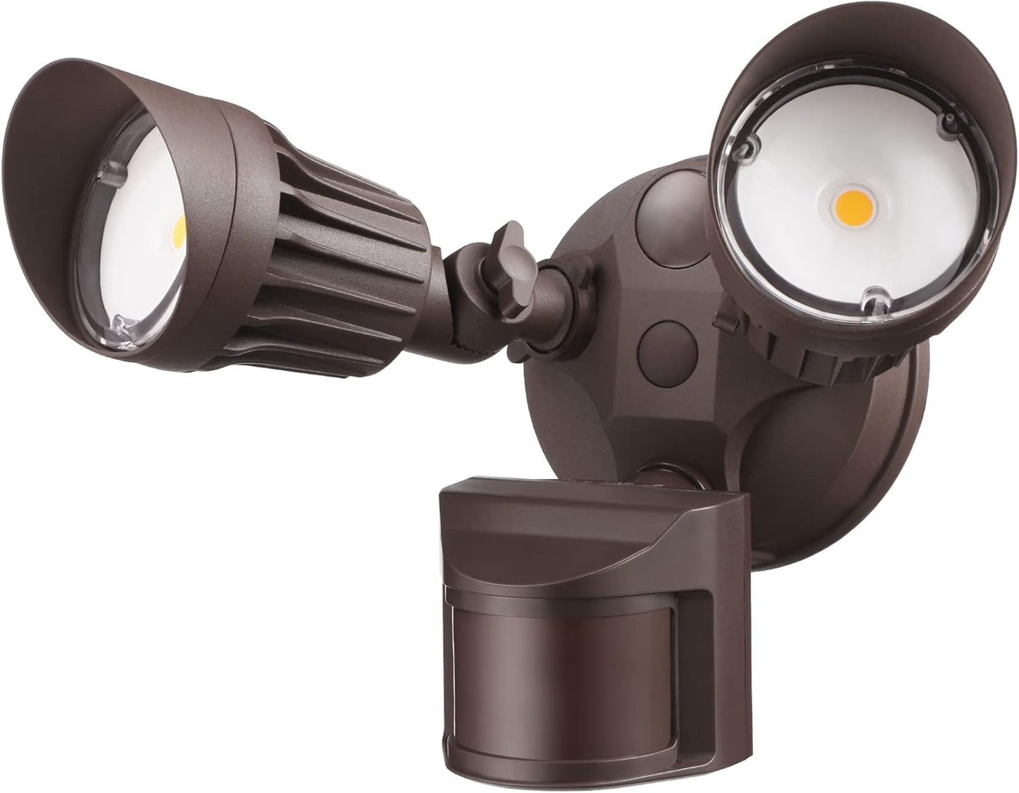 Bronze 20W Round Twin Heads Motion Sensor Security Light, 1400LM, 5000K - Lumens Depot