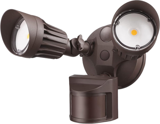 Bronze 20W Round Twin Heads Motion Sensor Security Light, 1400LM, 5000K - Lumens Depot