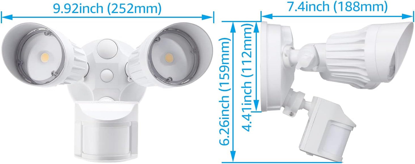 20W Twin Head Motion Sensor Light, 1400LM, 5000K Daylight, ETL, White - Lumens Depot