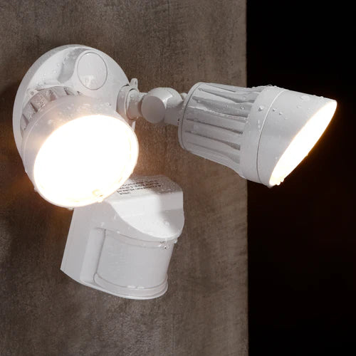 20W Twin Head Motion Sensor Light, 1400LM, 5000K Daylight, ETL, White - Lumens Depot