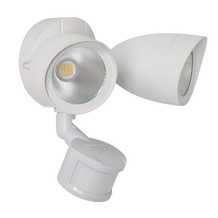 20W Twin Head Motion Sensor Light, 1400LM, 5000K Daylight, ETL, White - Lumens Depot