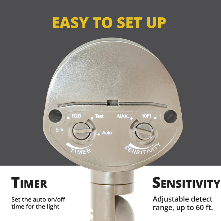 20W Square Twin Heads Motion Sensor Security Light - Bronze, 1400LM, 5000K - Lumens Depot