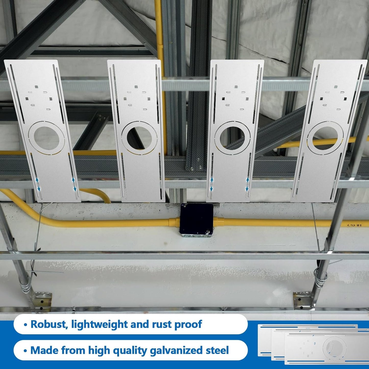 New Construction Mounting Plate for 4”/6”/8” Canless Downlights, Slim Downlight Rough-In Plate with Notches, Durable Metal Light Mounting Plate - Lumens Depot