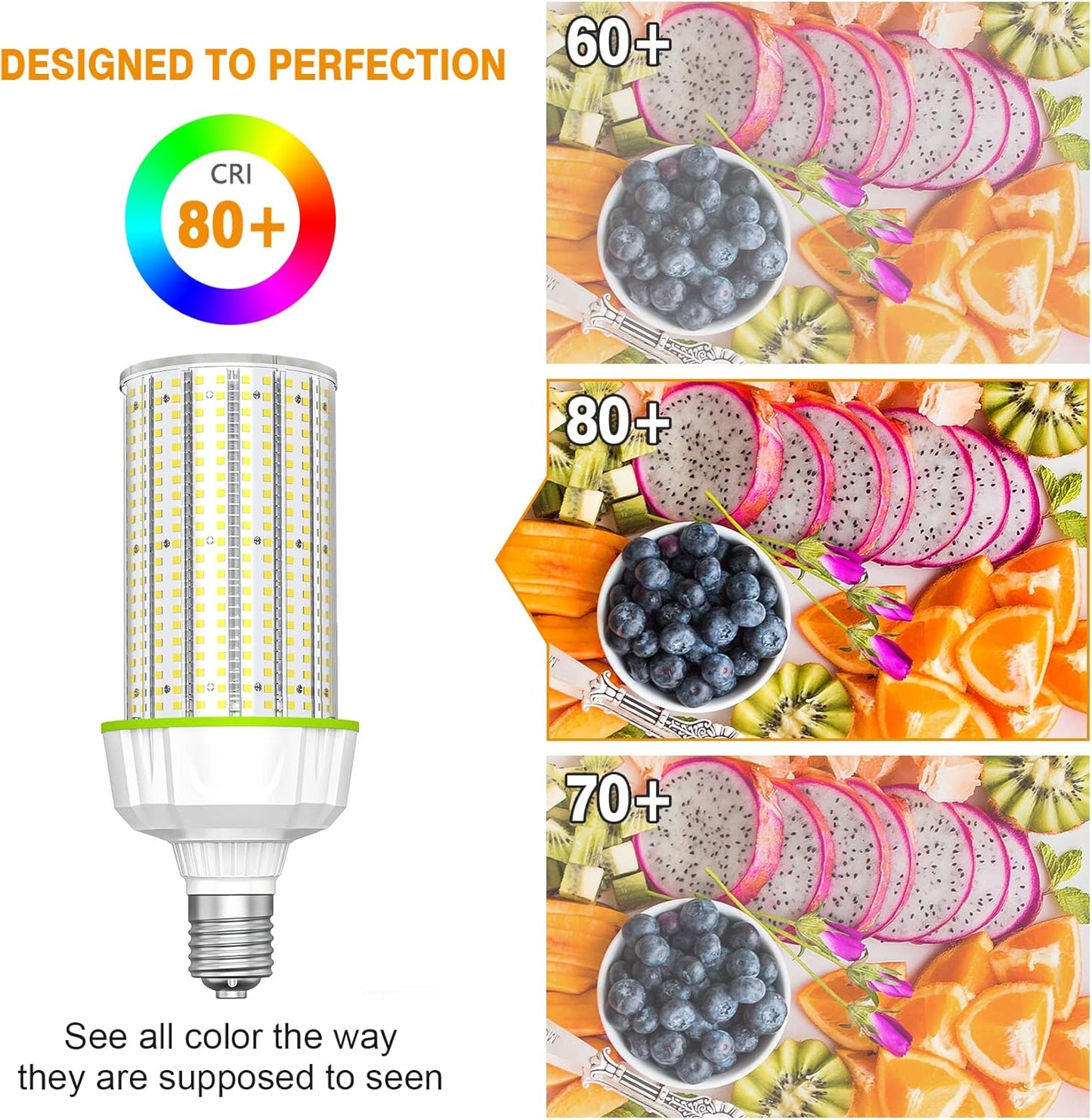 80W LED Corn Light Bulbs – 12000 Lumens, 5700K Cool White, E39/E40 Base with PC Cover – Ideal for Outdoor, Garage, Warehouse, Workshop, and Street Lighting (277-480VAC, IP65 Waterproof) - Lumens Depot