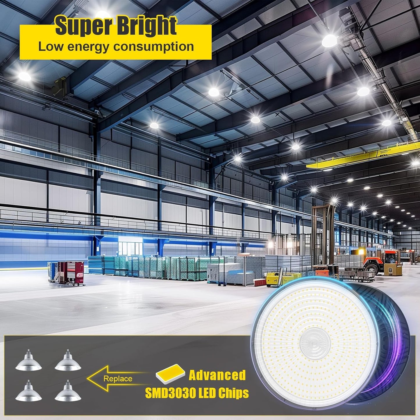 300W/240W/200W UFO LED High Bay Light, 5000K, UL & DLC Listed, 0-10V Dimmable, IP65, Commercial Warehouse Lighting Fixture, AC100-277V - Lumens Depot