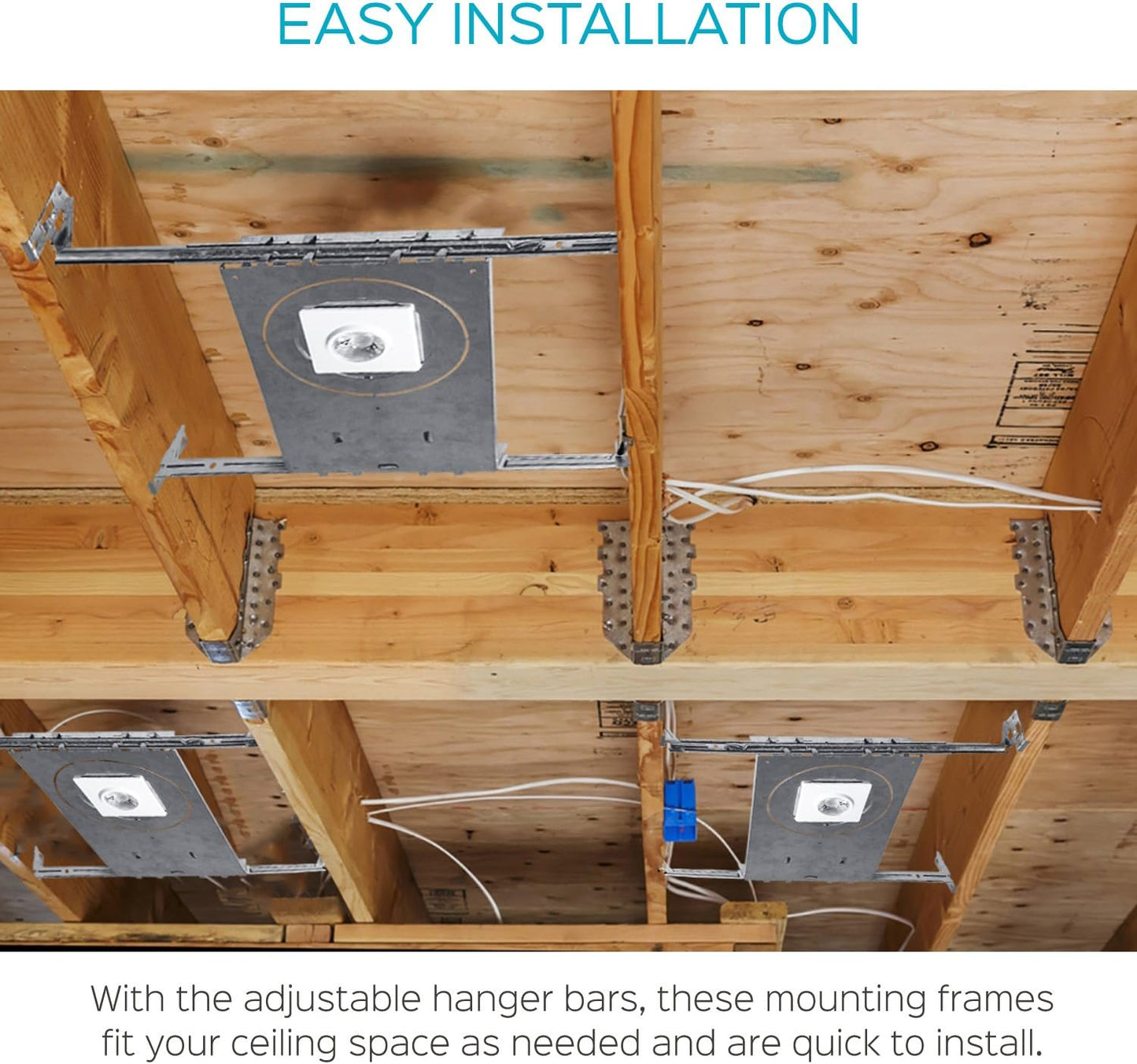 New Construction Mounting Plate for LED Recessed Lighting Kits, Adjustable Hanger Bars, Round Hole (2-3-4-6 Inch) Compatibility, Shallow Housing Support - Lumens Depot