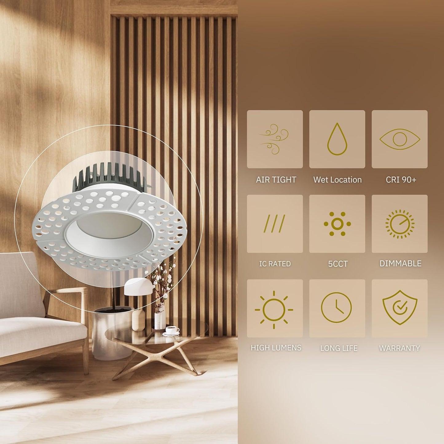 3-Inch Flangeless LED Downlight, 15W, 900LM, 5CCT, Dimmable, CRI 90+, ETL/Energy Star/T24 - Lumens Depot