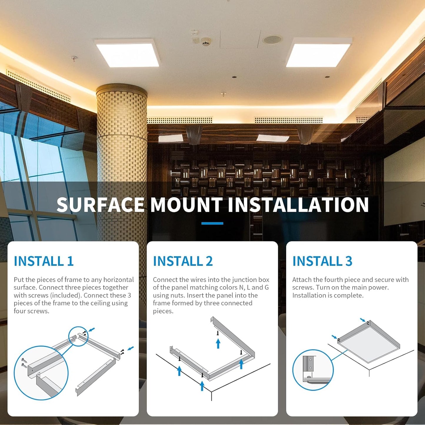 Surface Mount Kit for LED Flat Panel Light, 2x2 - Aluminium Ceiling Frame - Lumens Depot