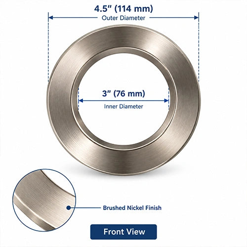 Brushed Nickel Goof Ring - 4.5″ Diameter for 3-Inch Round LED Gimbal Recessed Light