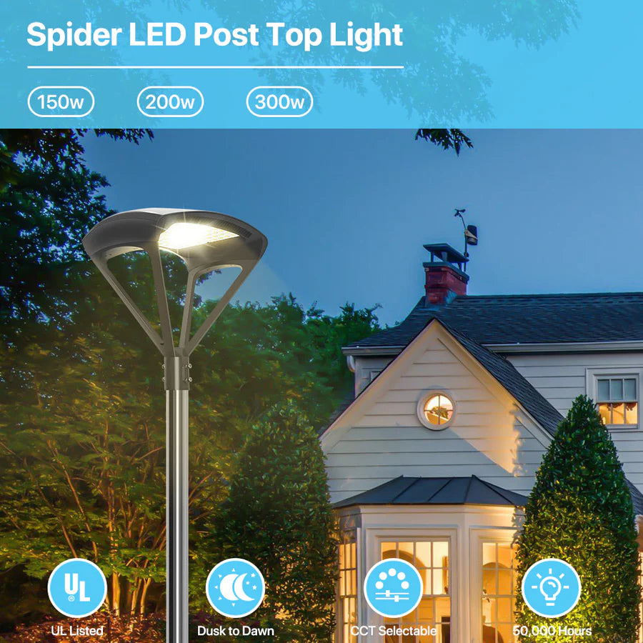 LED Post Top Light, 300W, CCT 5000K, 277-480 VAC, 19,500 Lumens - Lumens Depot
