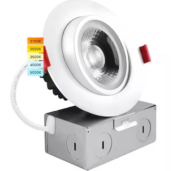 4-Inch Adjustable Swivel Canless Recessed Downlight with 5CCT Selector,120V,540 Lumens IC Rated Damp Rated - Lumens Depot