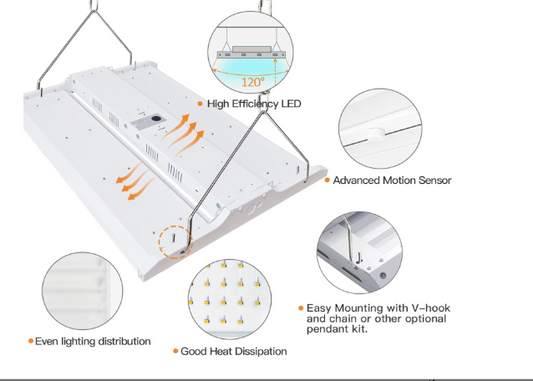 LED Linear High Bay Light, 2ft, 210W, CCT 5000K, 28,350 Lumens, 120-277 VAC - Lumens Depot