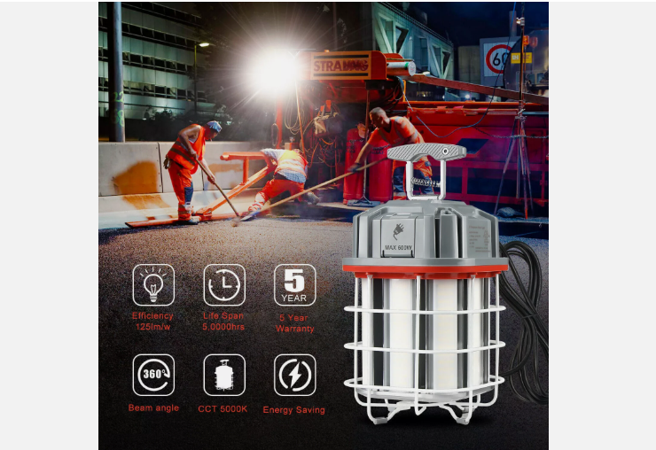 100W LED Square Temporary Work Light - Gray + Red - 14500 Lumens - 5000K - 10ft Cord - US Plug - Hanging Job Site Light with Hook - Lumens Depot