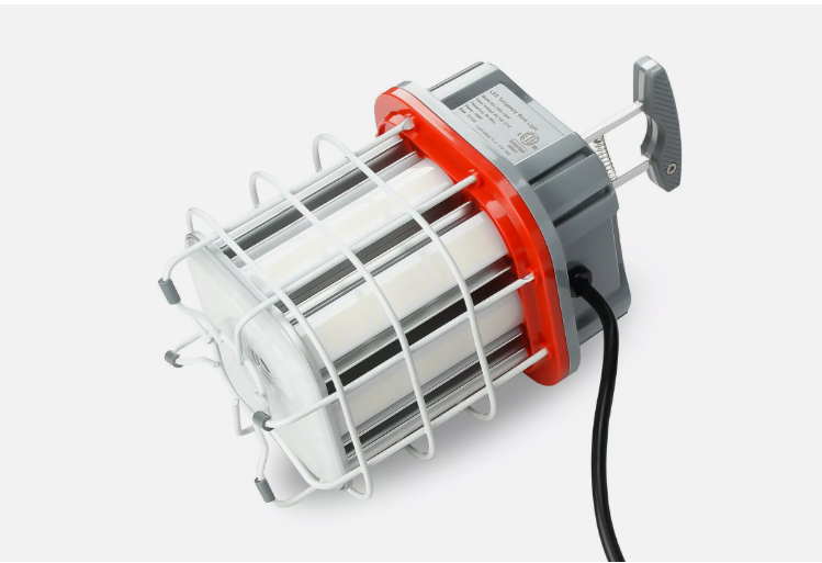 100W LED Square Temporary Work Light - Gray + Red - 14500 Lumens - 5000K - 10ft Cord - US Plug - Hanging Job Site Light with Hook - Lumens Depot