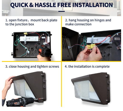 60W LED Wallpack, Selectable Wattage & CCT, 5600-8400LM, 120-277V, UL/DLC Listed - Lumens Depot