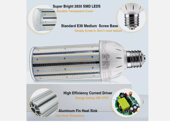LED Corn Bulb, 60W, 6600 lumens, 5000K Daylight, E39 Mogul Base, 100-277 VAC - Lumens Depot